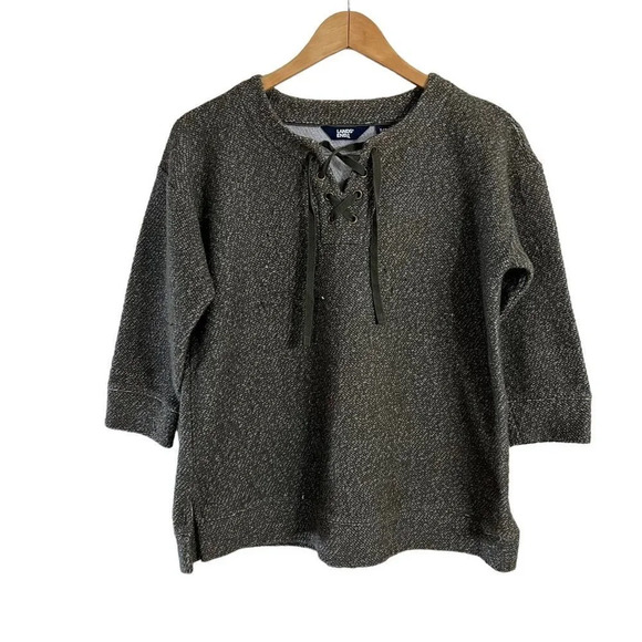 Lands End Dark Olive Green Knit Top Size Small Grommet Lace Up Chest Pullover - Picture 1 of 9